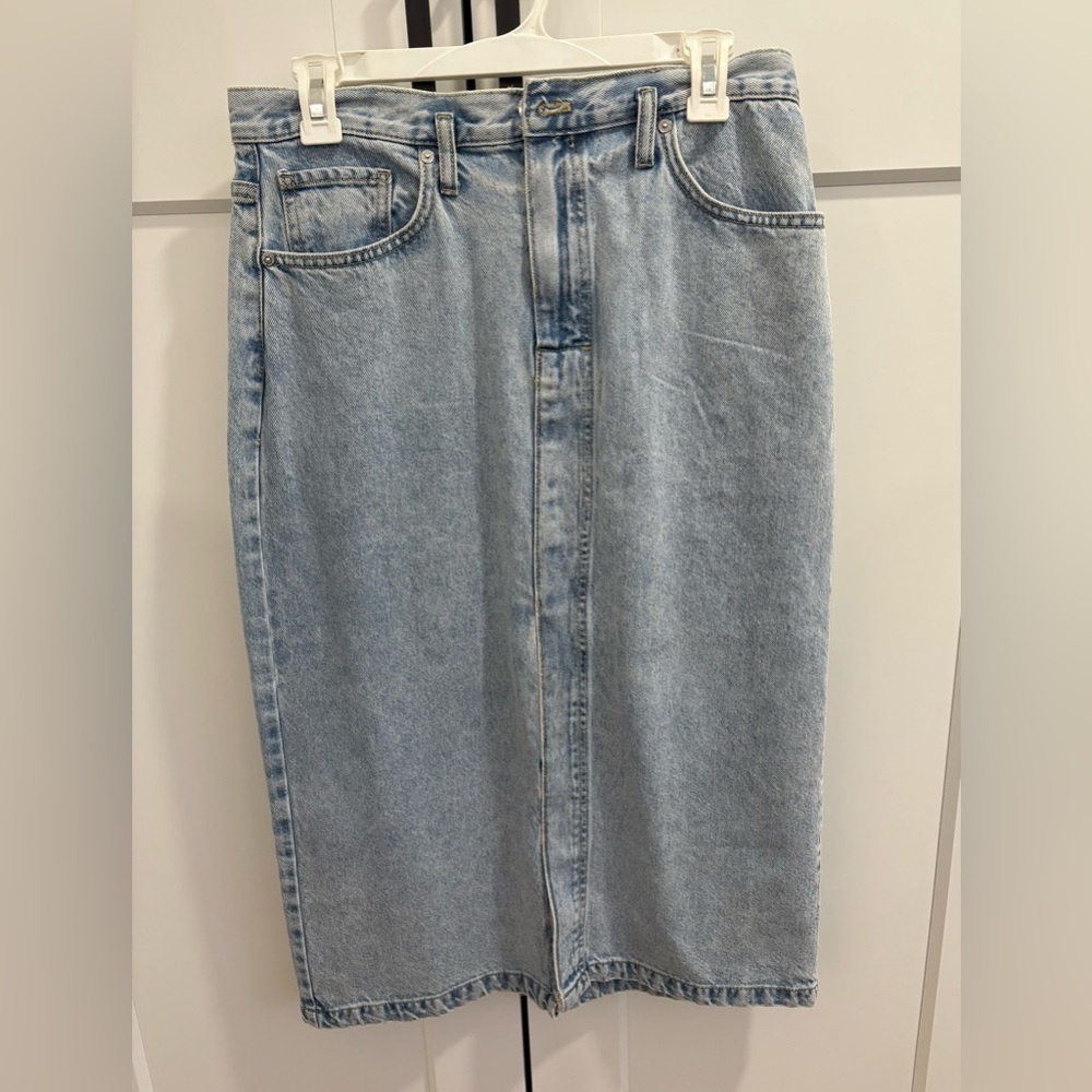 Mango Light Blue Denim Midi Skirt